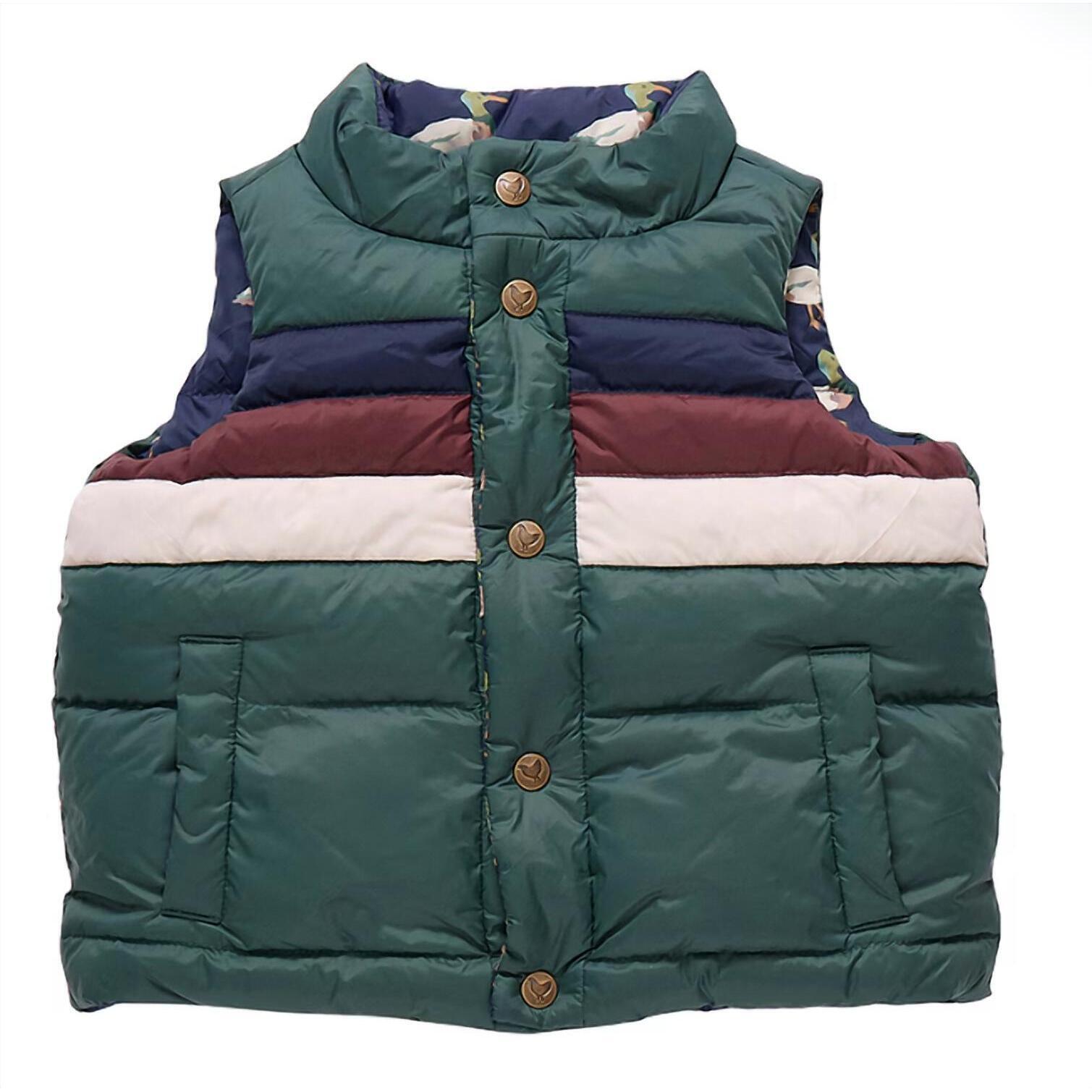 New Pink Chicken Kids Reversible Ellis Vest In Evergreen/Ducks